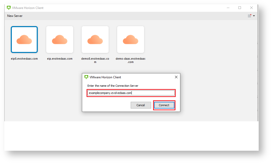 XTIUM Knowledge Base > X DaaS 3.1 - Mac and Windows Users Guide > 31 Horizon client new server field entry.png